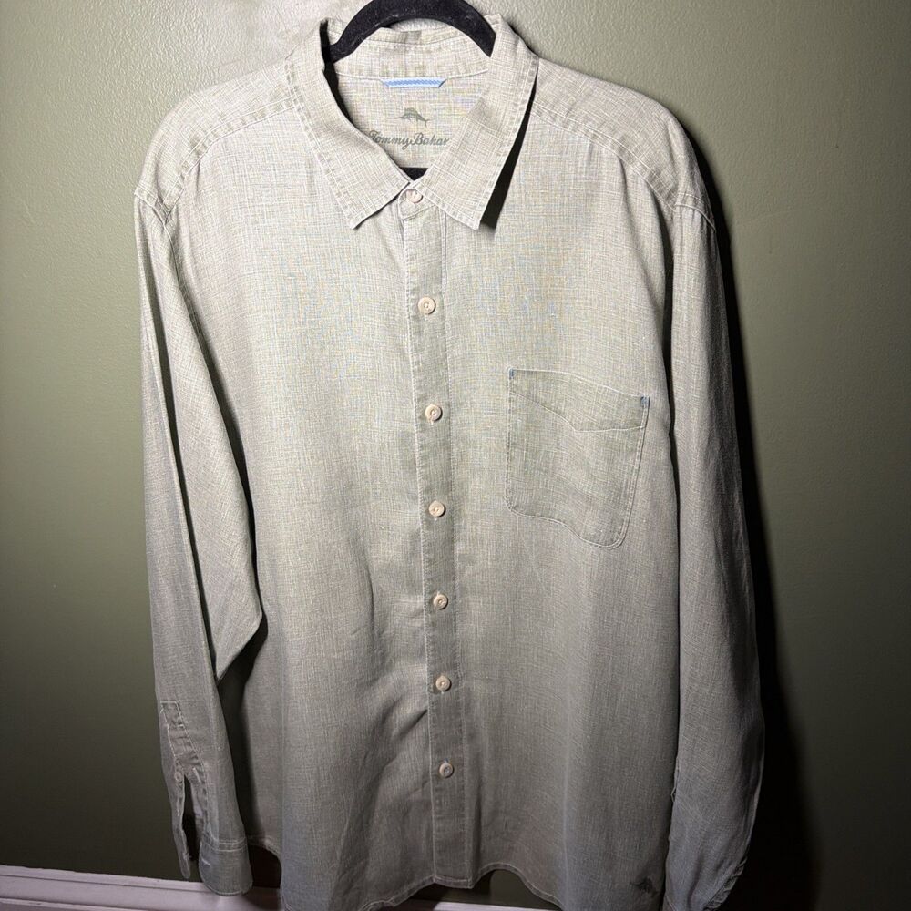 Tommy Bahama Mens 100% Linen Sea Glass Breeze Long Sleeve Shirt Sage Green⁠ XL